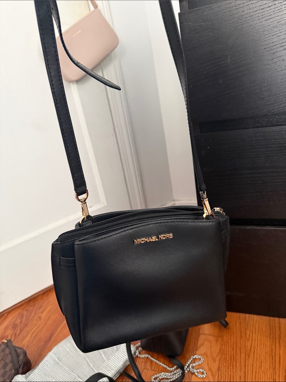 Michael Kors Black Leather Crossbody with Gold Logo - Picture 3 of 3